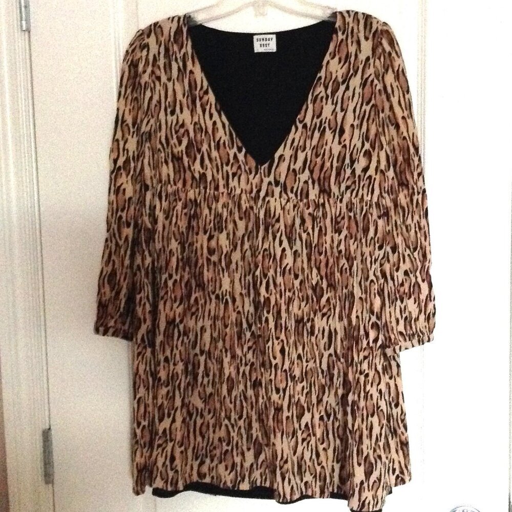 Sunday Best Women's Empire Waist Baby Doll Leopard Animal Print Mini Dress Tunic